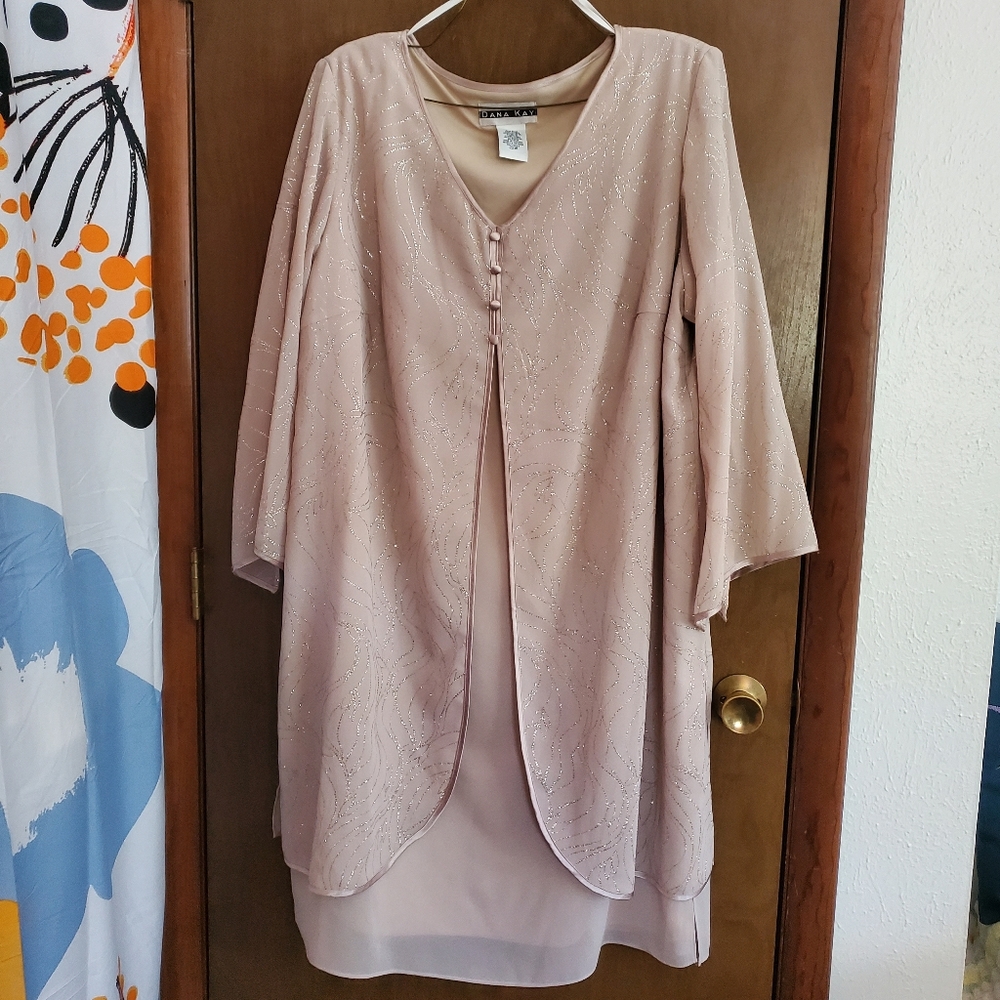 Dana Kay Tan Nude Cream Dress w/ Overlayer